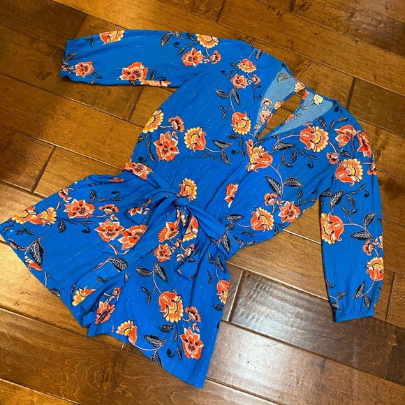 LOFT Pants - Loft Ann Taylor beach shimmer garden blue floral romper sz:XS